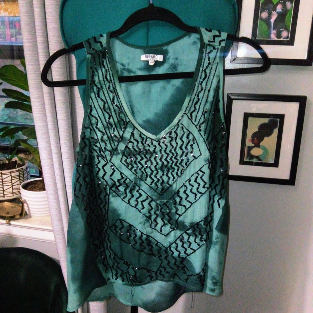 Buffalo by David Bitton Beaded Tie Dye High-Low Top Sz M